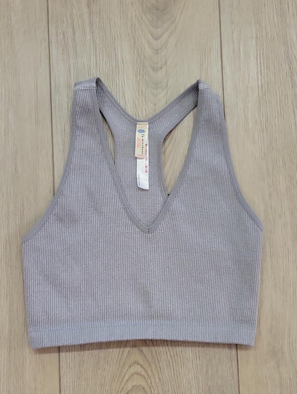 Ribbed V-Neck Racerback Crop Top - Light Lavender